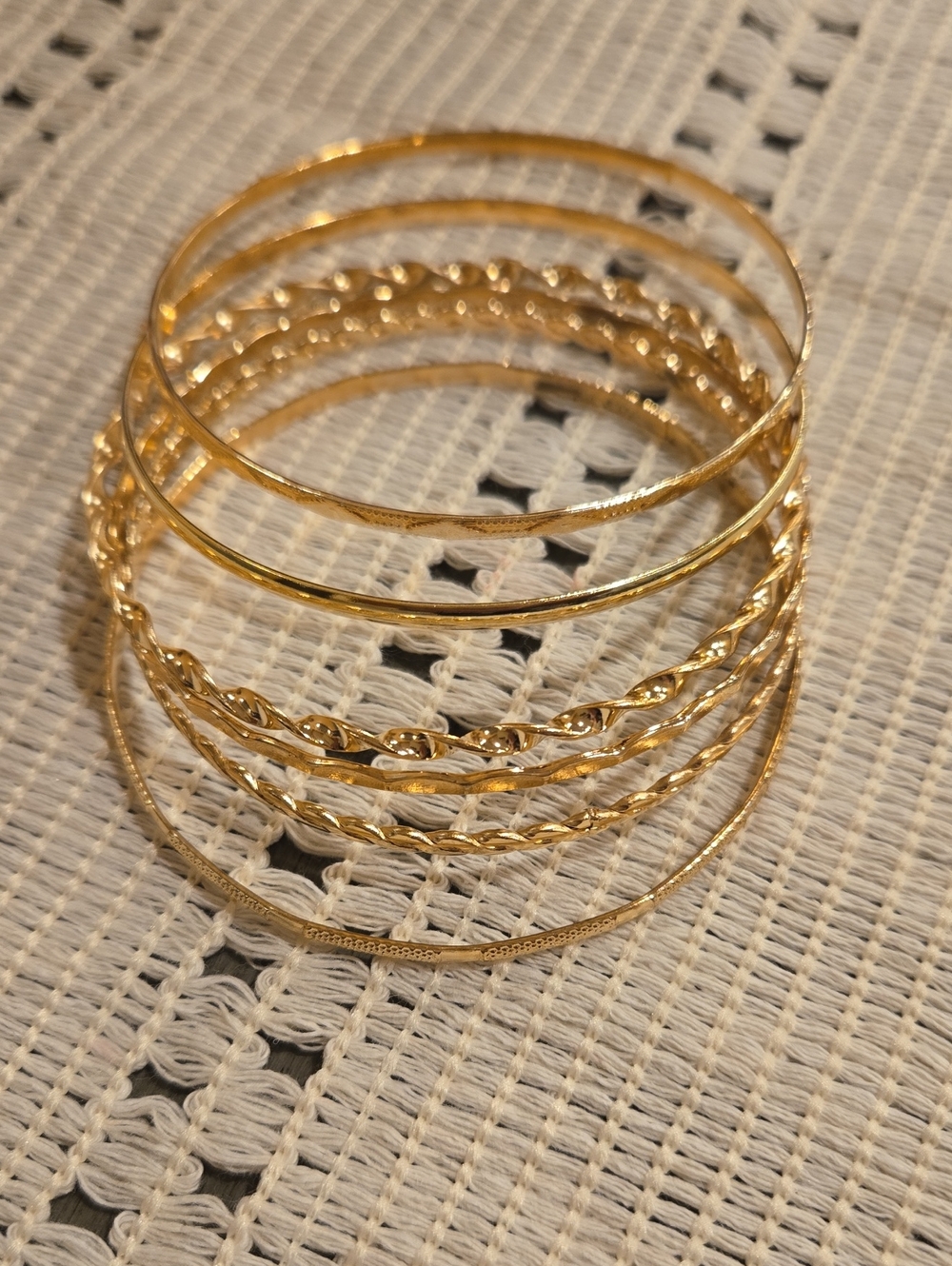 Gold Tone Textured Bangle Bracelet Set - Women